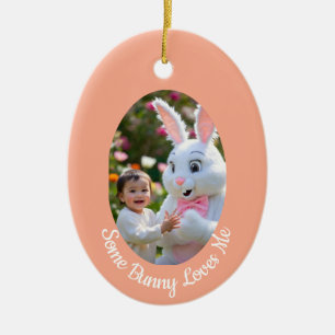 Décoration En Céramique Photo de lapin et d'enfant dans un cadre ovale Pâq