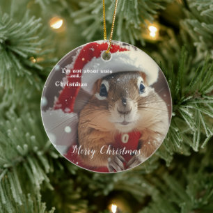 Décoration En Céramique Photo de Noël amusante d'un chipmunk et d'une noix