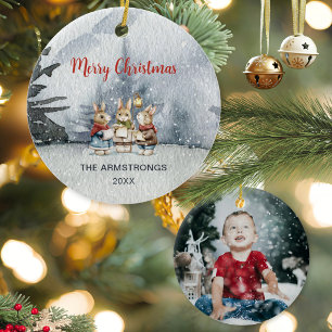 Décoration En Céramique Photo de Noël avec des chanteurs de Noël lapins à