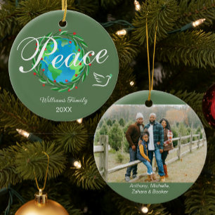 Décoration En Céramique Photo de Noël avec écriture élégante Paix sur Terr