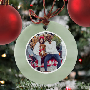 Décoration En Céramique Photo de Noël Classic Script vert