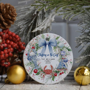 Décoration En Céramique Photo de Noël côtier au ruban bleu