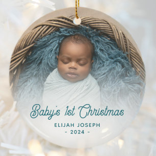 Décoration En Céramique Photo de Noël de bébé pour la première fois Écritu
