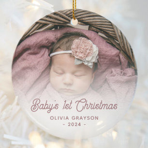 Décoration En Céramique Photo de Noël de bébé pour la première fois Rose S