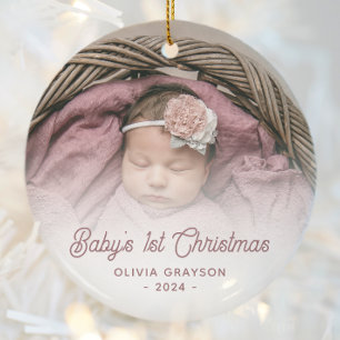 Décoration En Céramique Photo de Noël de bébé rose rétro écriture