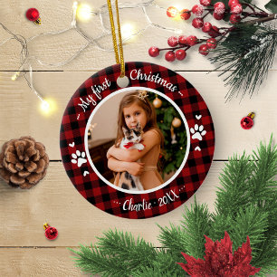Décoration En Céramique Photo de Noël de chat de compagnie premier Noël ru