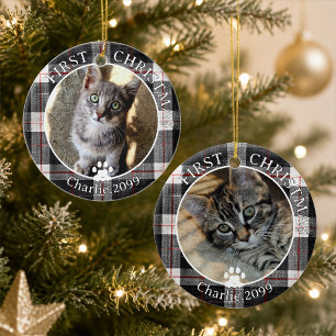 Décoration En Céramique Photo de Noël de chat en tartan