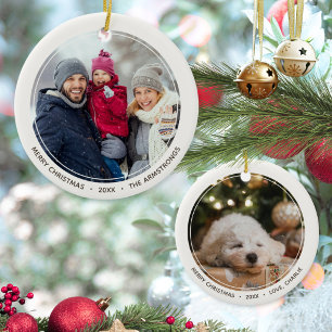 Décoration En Céramique Photo de Noël de famille et de chien minimaliste