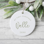 Décoration En Céramique Photo de Noël de la police de Sage moderne pour bé<br><div class="desc">My First Chrismtas : Décor marquant du bébé avec une photo,  avec une typographie verte à la sauge moderne.</div>