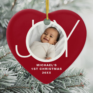 Décoration En Céramique Photo de Noël du bébé personnalisé Rouge