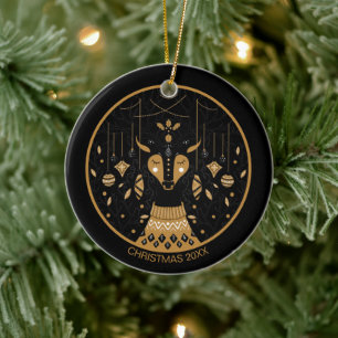 Décoration En Céramique Photo de Noël personnalisée aux rennes