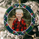 Décoration En Céramique Photo de Noël traditionnelle bleu marine<br><div class="desc">Marine Bleu traditionnel Noël Plaid Photo en céramique ornement présente votre photo sur une belle plaid de Noël rouge et vert.</div>