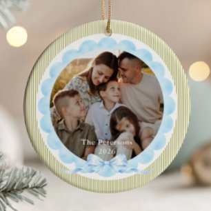 Décoration En Céramique Photo de Noël Vert Sauge et Bleu Clair