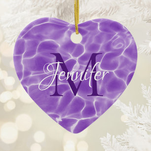 Décoration En Céramique Photo de piscine avec monogramme violet et blanc