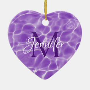 Décoration En Céramique Photo de piscine avec monogramme violet et blanc