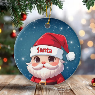 Décoration En Céramique Photo de profil de Père Noël Bleu Étincelant Noël