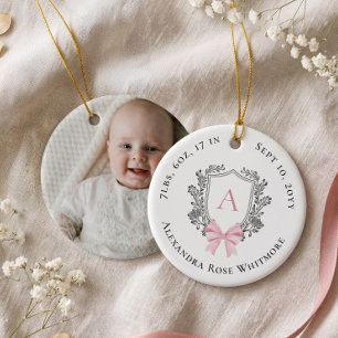 Décoration En Céramique Photo de statistiques de naissance avec monogramme