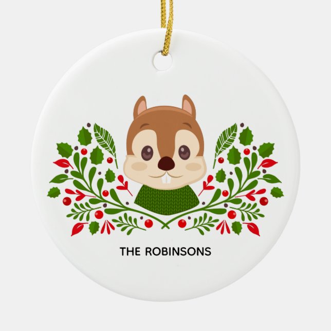 Décoration En Céramique Photo d'écureuil de Noël mignon (Devant)