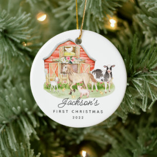 Décoration En Céramique Photo du premier Noël de bébé Animaux de la ferme