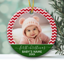 Photo du premier Noël de bébé chevrons rouges vert