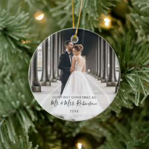 Décoration En Céramique Photo du premier Noël de couple marié