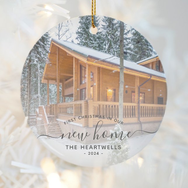 Décoration En Céramique Photo First Christmas New Home Gris Script 2024 (Créateur téléchargé)