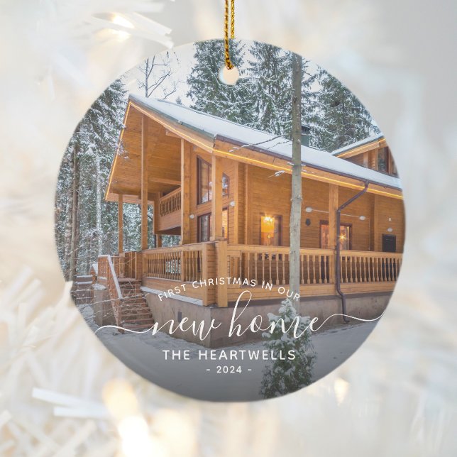 Décoration En Céramique Photo First Christmas Nouveau Accueil Script blanc (Créateur téléchargé)