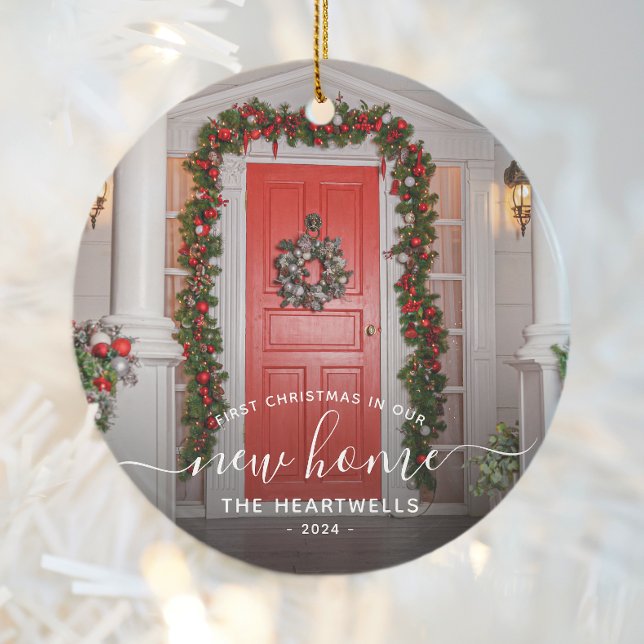 Décoration En Céramique Photo First Christmas Nouveau Home White Script (Créateur téléchargé)