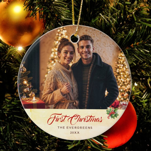 Décoration En Céramique Photo Hiver Moderne Aquarelle Premier Noël (Créateur téléchargé)