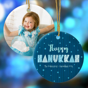 Décoration En Céramique Photo Joyeux Hanukkah Typographie amusante Étoile