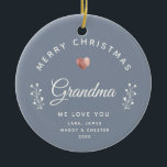 Décoration En Céramique Photo Joyeux Noël Grand-mère Rose Gold Dusty Blue<br><div class="desc">Cet ornement chic et moderne dit "Joyeux grand Noël" dans la typographie élégante voûtée et script avec un coeur en or rose chatoyant imprimé et vos noms ou message personnalisé ci-dessous. Tout le texte est facilement personnalisable à votre goût. À l'arrière, il y a de l'espace pour une de vos...</div>