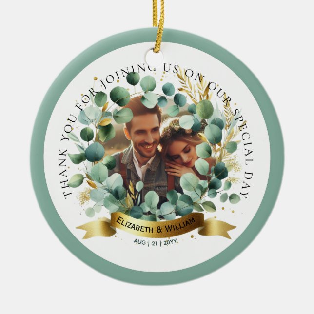 Décoration En Céramique PHOTO Mariage Merci Eucalyptus Feuilles Favoriser (Devant)