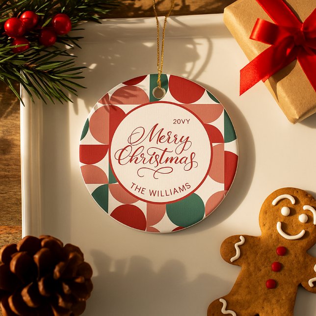 Décoration En Céramique Photo Motif géométrique de Noël rouge personnalisé (Créateur téléchargé)