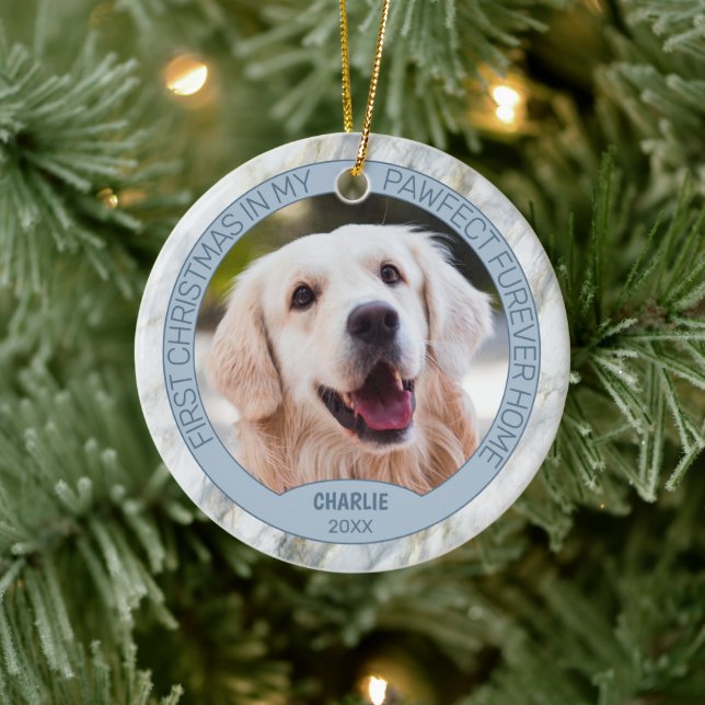 Décoration En Céramique Photo personnalisé de chiot mignon sur marbre gris (Arbre)