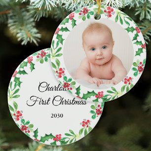 Décoration En Céramique Photo personnalisé du premier Noël de bébé