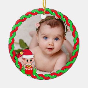 Décoration En Céramique Photo personnalisé, elfe de Noël et cadre vert rou