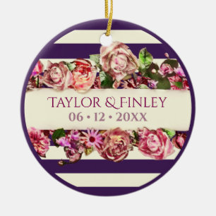 Décoration En Céramique Photo personnalisé vintage moderne floral rayé mar