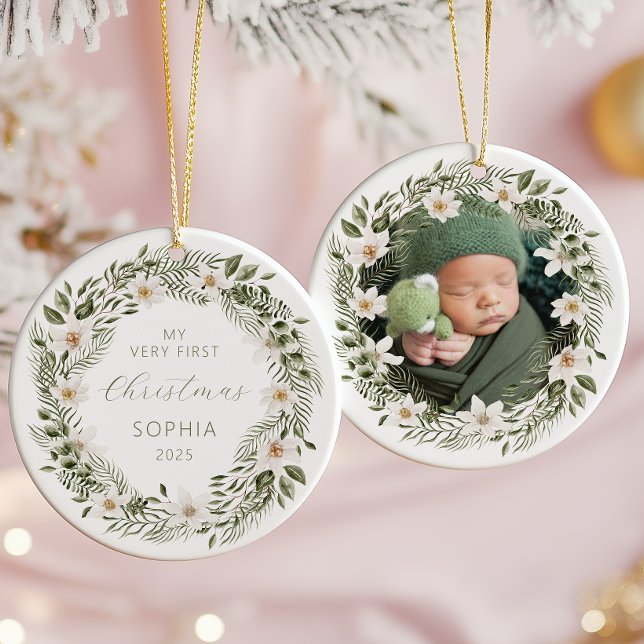 Décoration En Céramique Photo personnalisée Bébé 1er Noël Bois (Créateur téléchargé)