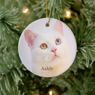 Décoration En Céramique Photo personnalisée de chat blanc personnalisé