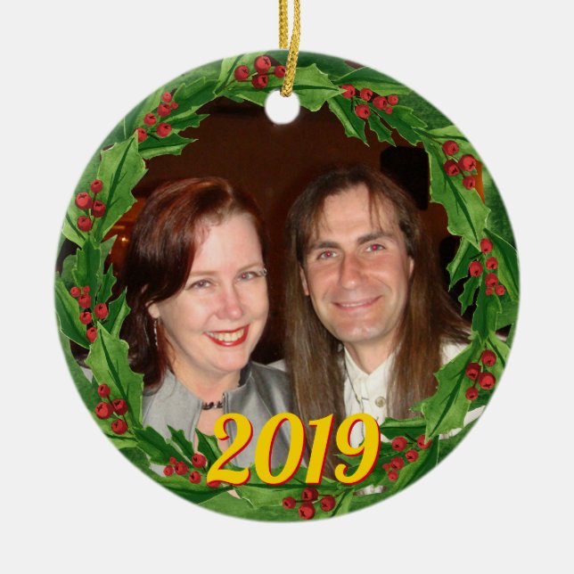 Décoration En Céramique Photo personnalisée de Noël Holly Wreath (Devant)