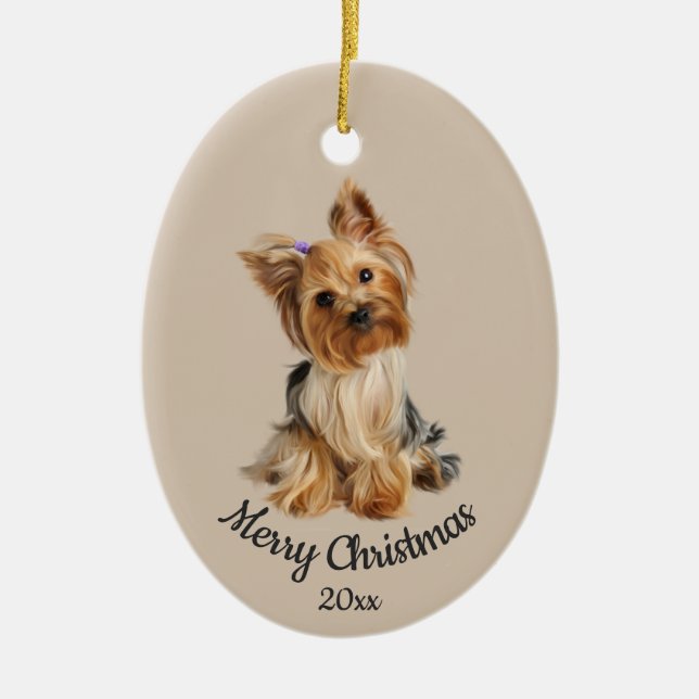 Décoration En Céramique Photo personnalisée de Noël Yorkie Chien animal (Devant)
