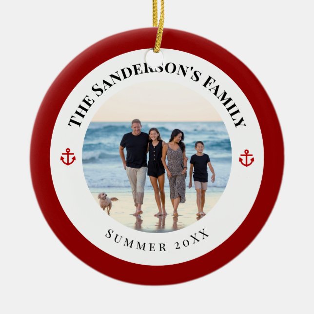Décoration En Céramique Photo personnalisée en Cercle noir avec Ancre roug (Devant)