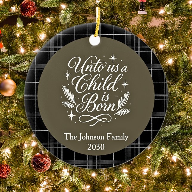Décoration En Céramique Photo personnalisée Isaiah 9 6 Noël (Custom Photo Isaiah 9 6 Christmas Ceramic Ornament)