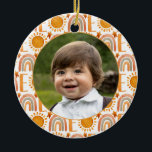 Décoration En Céramique Photo personnalisée "One" Arc en ciel et soleil<br><div class="desc">photo unique neutre genre 1er anniversaire arc-en-ciel et ornement soleil</div>