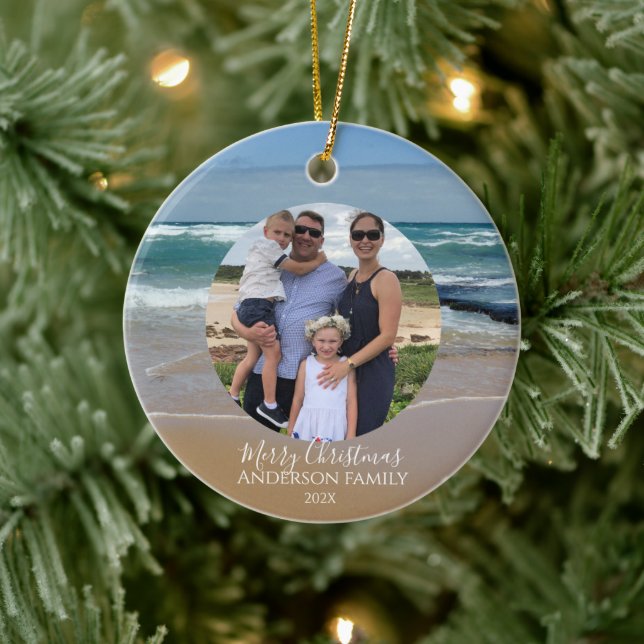 Décoration En Céramique Photo personnalisée Plage Ocean Christmas Card (Arbre)
