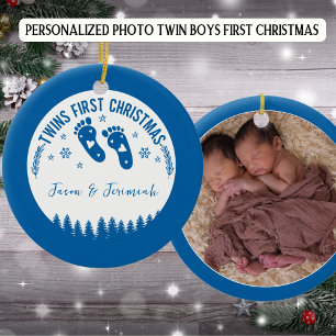 Décoration En Céramique Photo Personnalisée Twin Boys Premier Noël