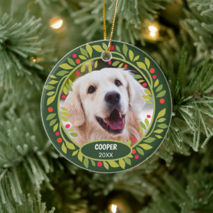 Décoration En Céramique Photo Pet Cute Photo 1Er Noël Sur Holly Berry