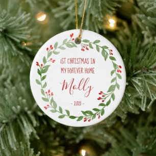 Décoration En Céramique Photo Pet First Christmas Wath Red Text