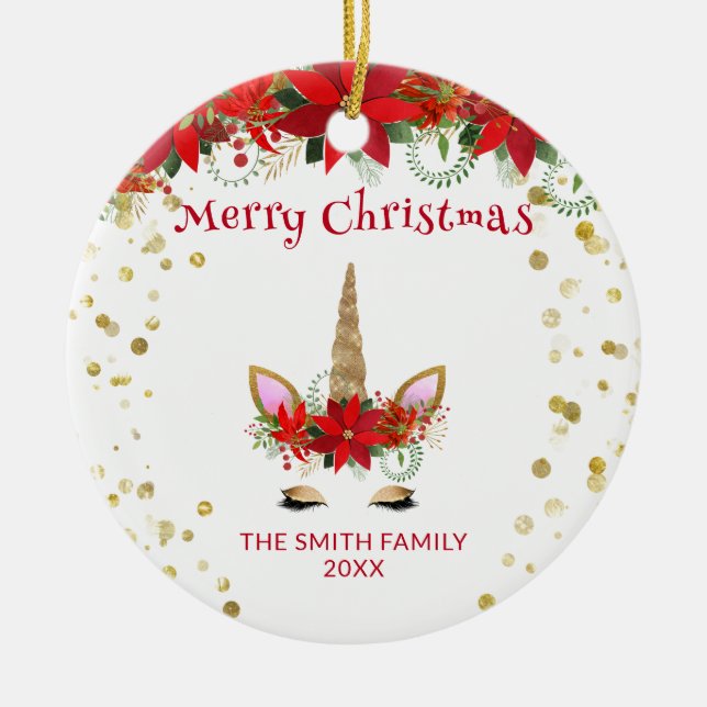 Décoration En Céramique Photo Poinsettia Unicorne avec Noël rouge (Devant)