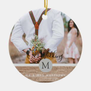Décoration En Céramique Photo Rustic Collage Monogram NEWLYWEDS WEDDING